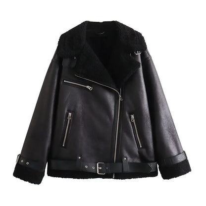 2025 Autumn New Women's European and American Style Loose Fashion with Belt Double sided Collar Jacket Coat