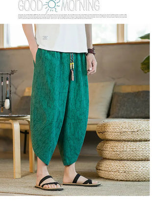 Kimono giapponese Pantaloncini tradizionali Pantaloni asiatici da uomo Samurai giapponese Pantaloni larghi da uomo in lino Yukata casual allentati