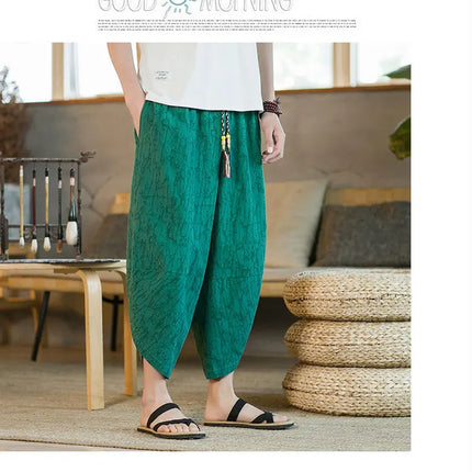 Kimono giapponese Pantaloncini tradizionali Pantaloni asiatici da uomo Samurai giapponese Pantaloni larghi da uomo in lino Yukata casual allentati