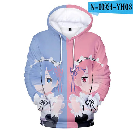 Harajuku Hip Hop Comfortable Re ZERO Rem Ram 3D print Hoodies Sweatshirts Men/Women Sweatshirt Adult/Child Casual Pullovers