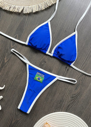 Nuovo Bikini Donna 2026 con Stampa Divisa, Costume da Bagno Moda G-string Push-up per Vacanze al Mare, Abbigliamento da Spiaggia Thong