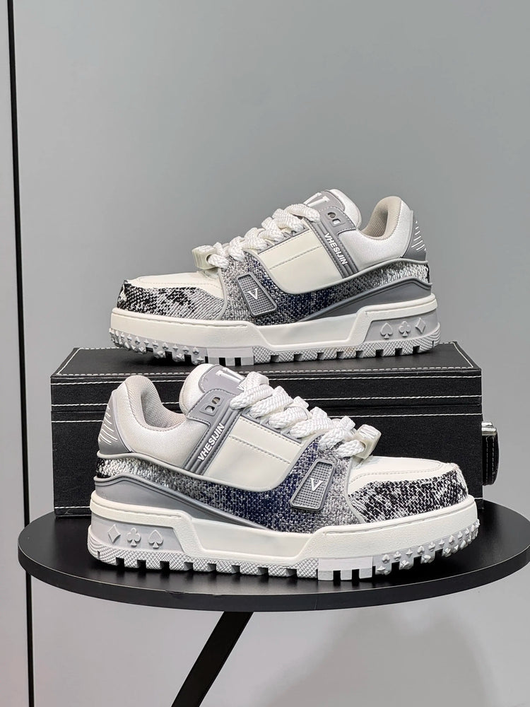 Autumn new trendy brand chubby shoes lace-up low-top casual thick-soled shoes