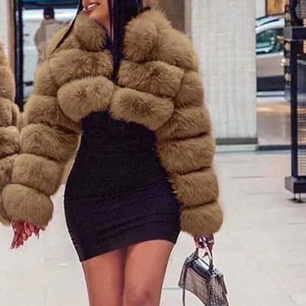 ZADORIN Fashion Cropped Faux Fur Coat Woman Warm Stand Fur Collar Slim Fluffy Fur Jacket Woman Tops Winter Fur Coats Streetwear