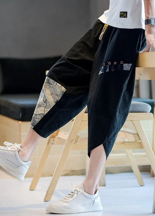 Pantaloni Kimono giapponesi da uomo in cotone traspirante Samurai Abbigliamento Pantaloni da uomo Stampa allentata Pantaloncini Harem retrò Pantaloni Hip Hop Harajuku