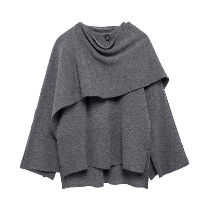 MUJER Cape Coat Women Scarf Collar Ponchos Women 2025 Shawl Long Sleeve Winter Woman Ponchos Cloak Knitted Cardigan for Women