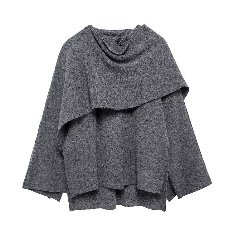 MUJER Cape Coat Women Scarf Collar Ponchos Women 2025 Shawl Long Sleeve Winter Woman Ponchos Cloak Knitted Cardigan for Women