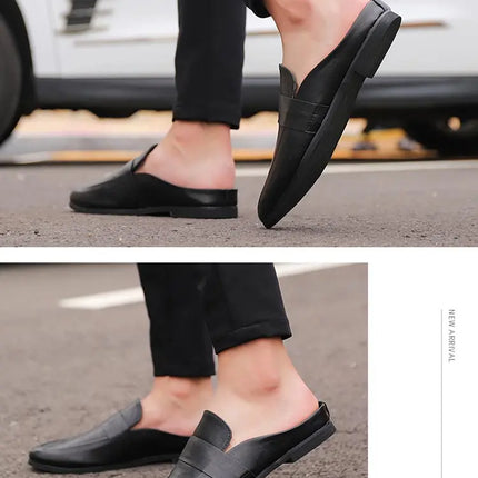 Mezze mocassini da uomo in pelle estiva pantofole mocassino Slides muli traspiranti per uomo Outdoor leggero Casual mezze scarpe 2023