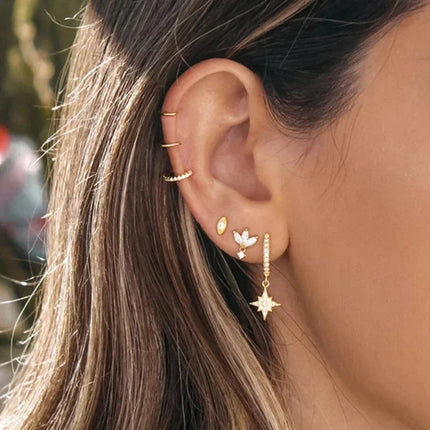 White Color Zircon Hoop Earrings 925 Sterling Silver Needle Cross/Star/Flower/Water Drop Pendant Gold Earrings Luxury Jewelry PlatiNum