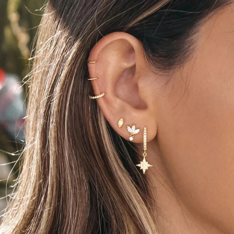 White Color Zircon Hoop Earrings 925 Sterling Silver Needle Cross/Star/Flower/Water Drop Pendant Gold Earrings Luxury Jewelry PlatiNum