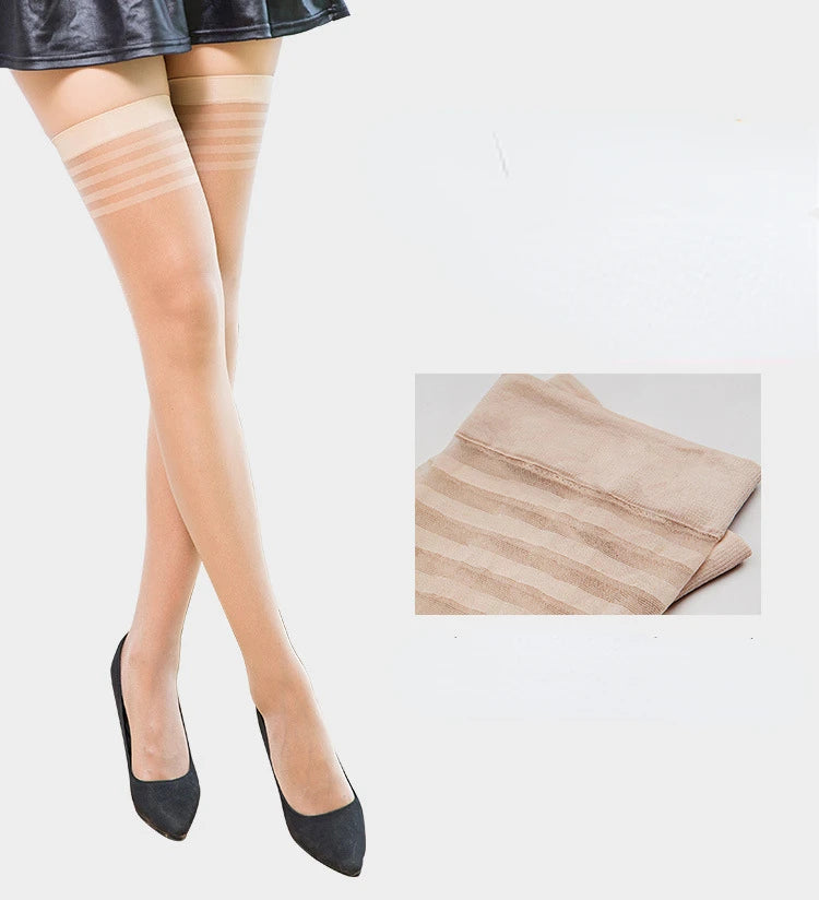 Calze sexy da donna Lingerie a righe nere bianche pelle sopra il ginocchio Collant estivo calze di seta trasparenti a rete ultrasottile