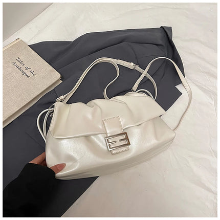 Women's Large Capacity Casual Single Shoulder Bag Soft Leather Cloud Pleated Drawstring Tote Bag Fashion Versatile Underarm Bag