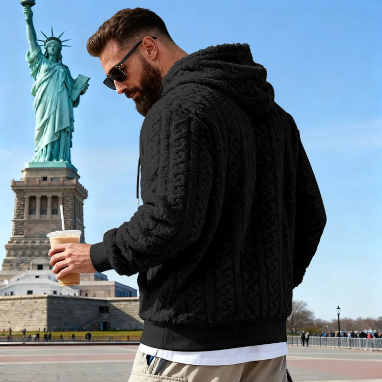 Cross-border Loose Men's Winter Retro Warm Double-Sided Velvet Casual Trend Hooded Pocket High Street Sweater