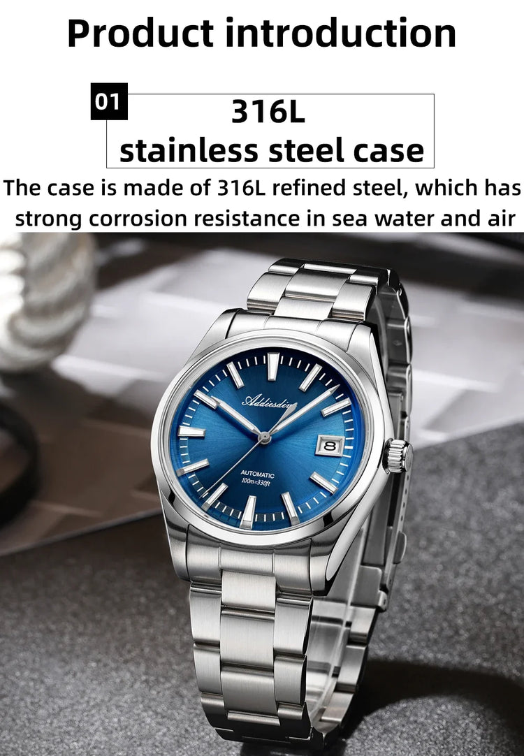 ADDIESDIVE Luxury Classic Automatic Watch Waterproof AR Coated Calendar Display Mechanical Watches Luminous AD2077 Reloj Hombre