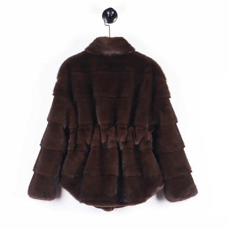ZADORIN Luxury Designer Clothing Woman Mink Coat 2026 Chic Stand Collar Belted Brown Faux Fur Coat Woman Fluffy Fur Jacket Coats