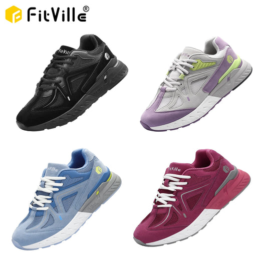 FitVille Women's Walking Shoes Wide Width Sneakers for Flat Foot Plantar Fasciitis Heel Pain Relief Lightweight Anti-slip Shoes