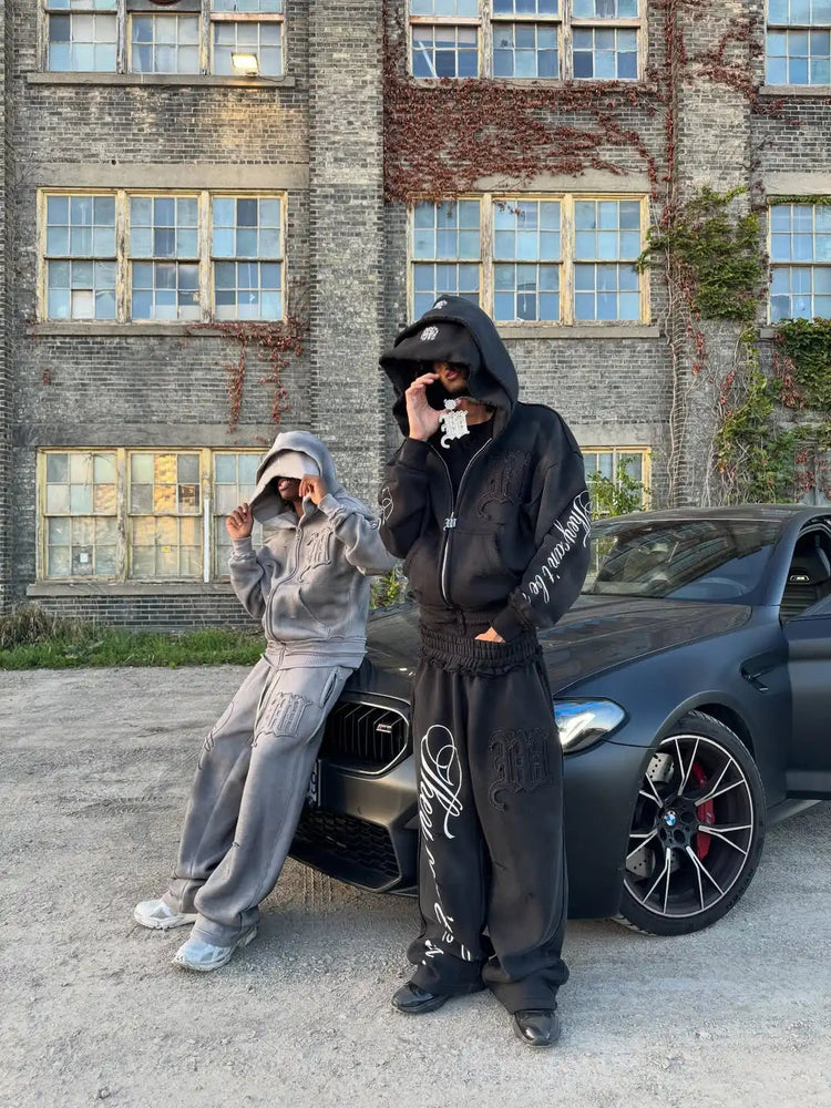 Retro hip hop Y2K street distressed color ripped design casual loose couple set trendy punk high street gothic fashion coat PlatiNum