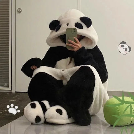 Cosplay Anime Winter Unisex The Panda Robes Costumes Cosplay Pajamas Adult Pyjamas Animal Sleepwear Jumpsuit Anime Party Clothes