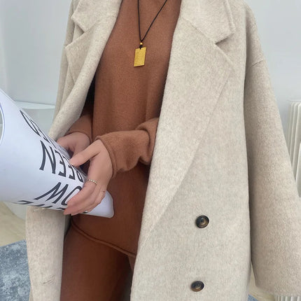 Women And Men Unisex Thicken Warm X-long Alpaca Woolen Overcoat Winter Cashmere Wool Maxi Loose Coat Oversize Cloak Outsize