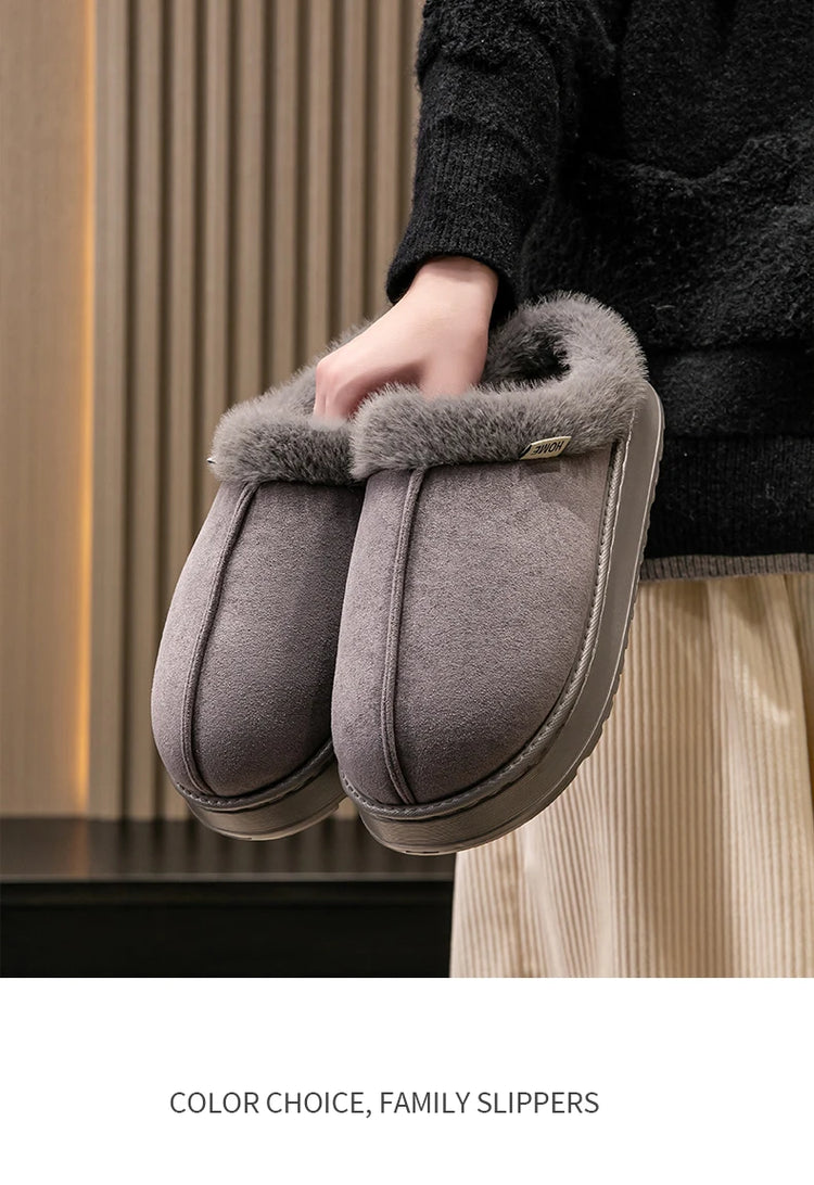 Men's Winter Plush Slippers, Thick Sole Closed-Toe, Warm Sherpa Lining, Non-Slip Indoor/Outdoor Home Shoes for Couples