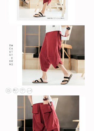 Pantaloni estivi da uomo in cotone, casual, stile hip hop, streetwear, harem, comodi, oversize, lunghezza a metà polpaccio, molto venduti.