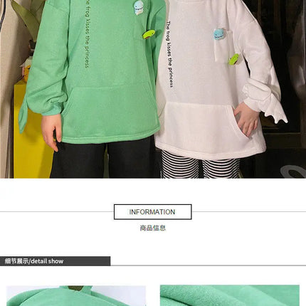 Y2K Autumn Winter Unisex Cartoon Frog Fleece Hoodies Loverly Zipper Loose Warm Sweatshirt Full Sleeve Harajuku Hooded Jackets