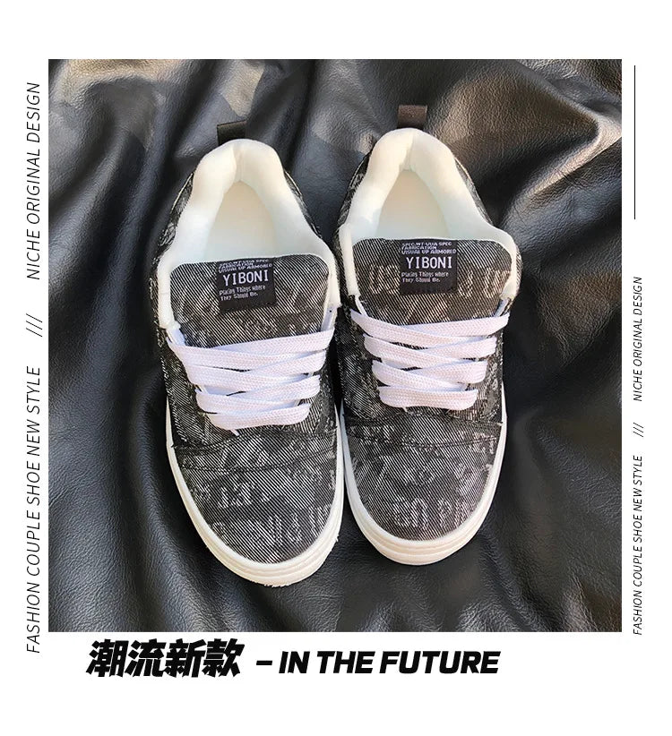 Black Gray Low-top Thick Shoe Tongue Skateboard Shoes Large Size Men Women Couple Versatile Sports Trend Versatile Board Shoes