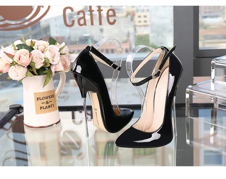 Sexy 16cm Extreme High Heels Pumps Shoes Woman Fashion Key Black Red Heeled Dance Party Wedding Office Shoes Ladies Large Size PlatiNum