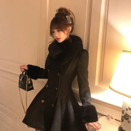Elegant Small Fragrance Celebrity Loose Coat Moda Woolen Blends Slim Waist Mid-length Outwear Winter French Style Vintage Jacket