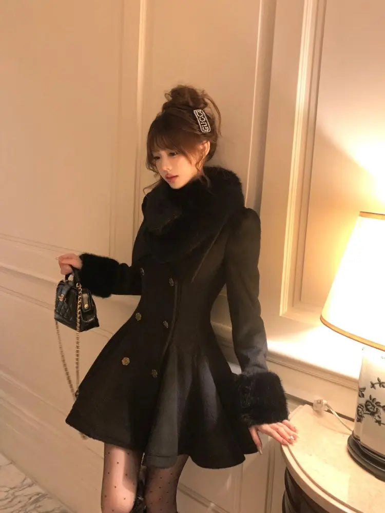 Elegant Small Fragrance Celebrity Loose Coat Moda Woolen Blends Slim Waist Mid-length Outwear Winter French Style Vintage Jacket