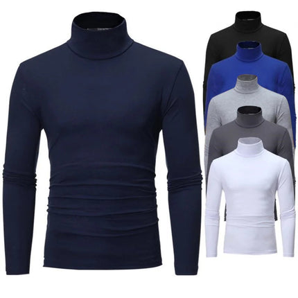 Men's High Neck T-shirts Fashion Solid Slim Long Sleeve T-shirt Male Long Sleeve Basic Bottoming Shirt Fashion Slim-Fit Tops PlatiNum