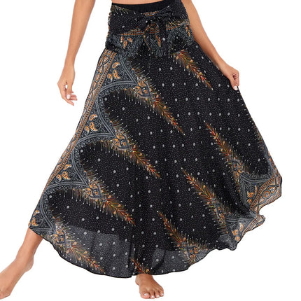 Boho Gonne Donna Rayon Beach Abito lungo Estate Bohemian Jupe Longue Femme Elastico in vita Stampa Fasciatura floreale Halter Hippie platinumshop