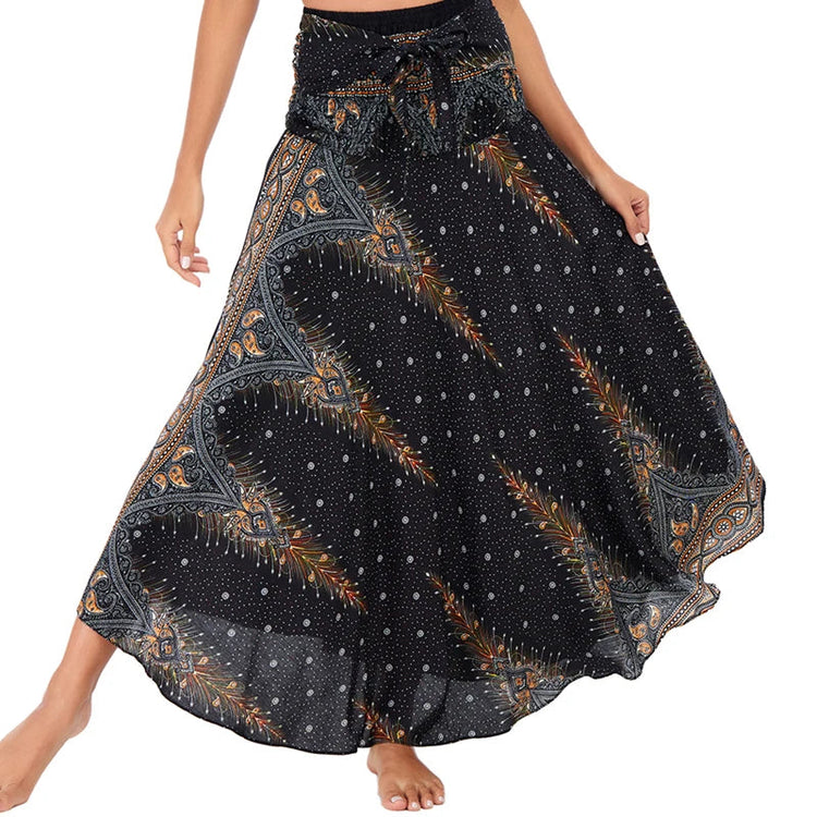 Boho Gonne Donna Rayon Beach Abito lungo Estate Bohemian Jupe Longue Femme Elastico in vita Stampa Fasciatura floreale Halter Hippie platinumshop