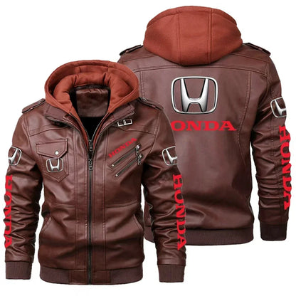 Men's Classic Honda Racing Work Bomber Jacket Zipper Design Leather Jacket Street Motorcycle Riding Windproof Leather Jacket 4