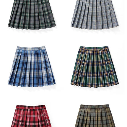 Damen Plissierter Schottenrock mit Fliege XS-5XL Harajuku Preppy Japanische Schuluniformen Mini Rock Sommer Jupe Kawaii für Mädchen