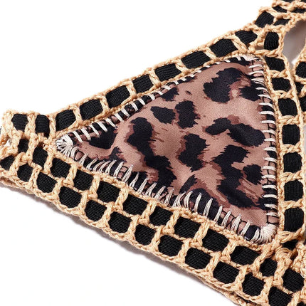 Set bikini reversibile leopardato fatto a mano all'uncinetto Set costumi da bagno neri a bordo piscina blu Paisley costume da bagno di lusso maillot de bain femme PlatiNum