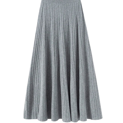 TLOML Luxury Women's 100% Cashmere Skirt Pleated Mid-Calf Skirt Autumn Winter Office Lady Grace Style Skirt Cashmere Knitwear PlatiNum