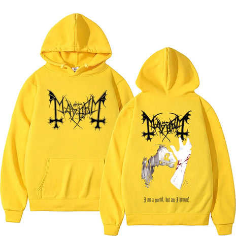 Death Black Metal Mayhem Print Hoodie Men Women Vintage Casual Hooded Tracksuit Male Fashion Gothic Rock Oversized Streetwear PlatiNum