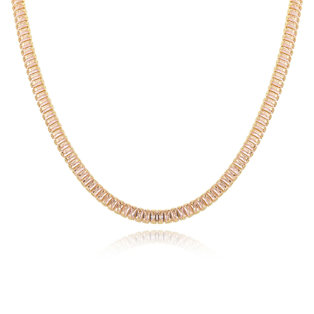 Collana girocollo con zirconi cubici da donna verde di lusso Collana con catena da tennis in cristallo arcobaleno lucido CZ per regalo da donna