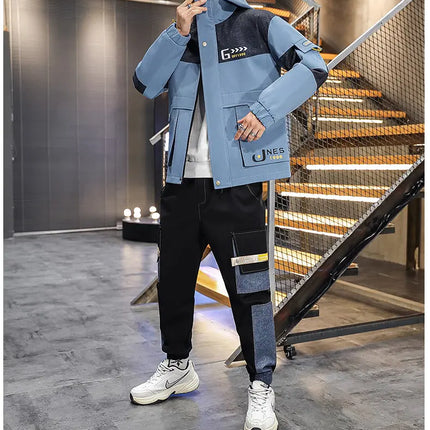 Men's Casual Sports Sets Spring Autumn Tracksuit Jogging Set Patchwork flight Hooded jacket pants two Piece