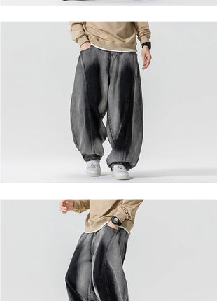 Jeans Pantaloni casual stile americano da uomo Pantaloni lanterna da uomo larghi alla moda Streetwear Pantaloni hip-hop da uomo in denim oversize a gamba larga