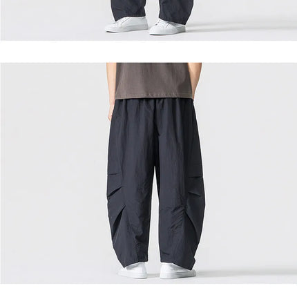 Pantaloni estivi da uomo Haori Harajuku Pantaloni a gamba larga con elastico in vita Pantaloni comodi da uomo oversize per sport all'aria aperta Pantaloni da jogging Streetwear