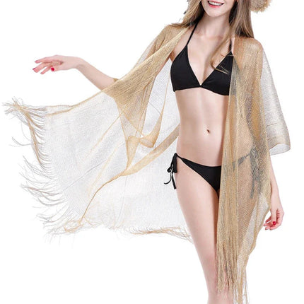 2024 Copricostume da bagno Moda Nappa Oro Bikini Beach Cover Up Abito da spiaggia sexy Tuniche per le donne Abbigliamento estivo Vedere attraverso platinumshop