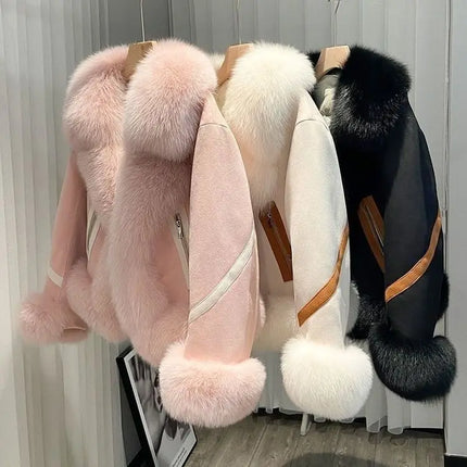 2025 new imitation fox fur coat women autumn winter fashion short Add cotton thick Warm suede overcoat Female slim Outwear T792