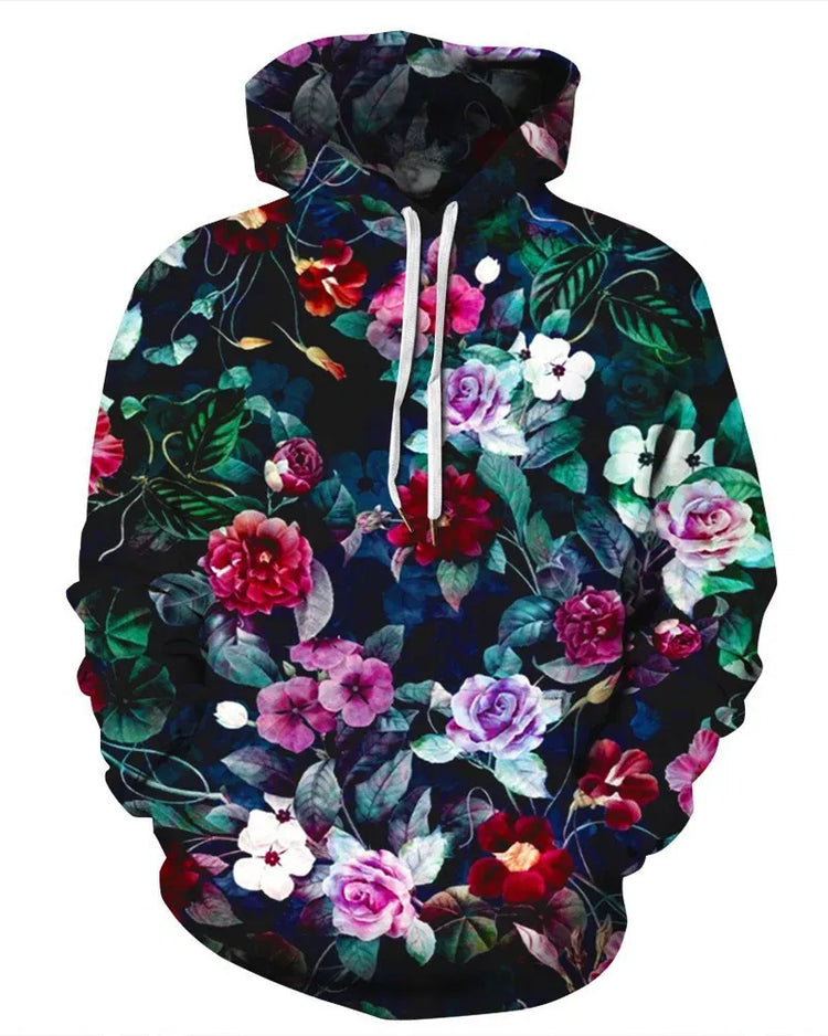 Fashion Rose Floral Hoodies Flower 3D Print Men Women Hip Hop Streetwear Hooded Sweatshirts Oversized Pullovers Top Man Clothing
