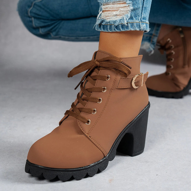 New Spring Winter Fashionable Versatile Women Boots Lace-up Fashionable Versatile Ladies Shoes Comfortable High Heels Boots
