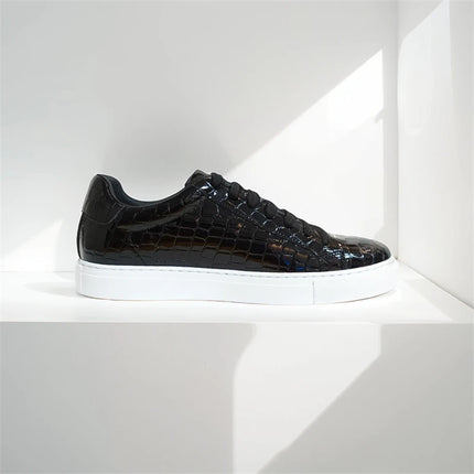 Leather Sneakers Men Calfskin Stone Pattern Casual Shoes Lace Up Flats Daily Footwear