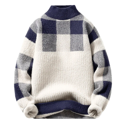 2023 Winter/Autumn Mink velvet High-Quality Fashion Trend Plaid Pattern Sweater Men Casual Loose Warm Sweaters Men Comfortable