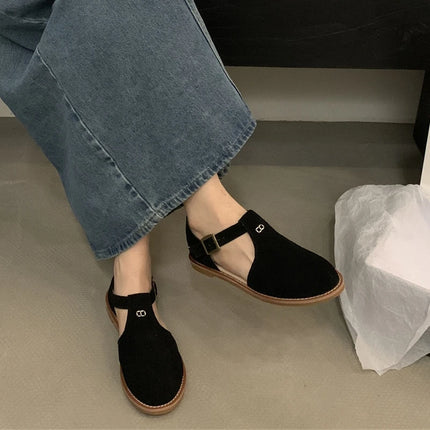 DIMANYU Women's Retro Roman Baotou Sandals, New Summer 2026 Models, Frosted Genuine Leather, Women's Flat Shoes, Perforated Sandals