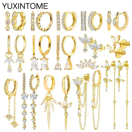 White Color Zircon Hoop Earrings 925 Sterling Silver Needle Cross/Star/Flower/Water Drop Pendant Gold Earrings Luxury Jewelry PlatiNum