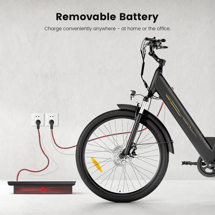 J1 Bici Elettrica 250W Pedelec, Batteria Rimovibile 36V 15,6Ah, Autonomia Assistita fino a 100 km, Bicicletta Elettrica Trekking 27,5”, Sospensione Anteriore con Blocco, 7 Velocità, Freni a Disco, Display LCD, per Pendolar